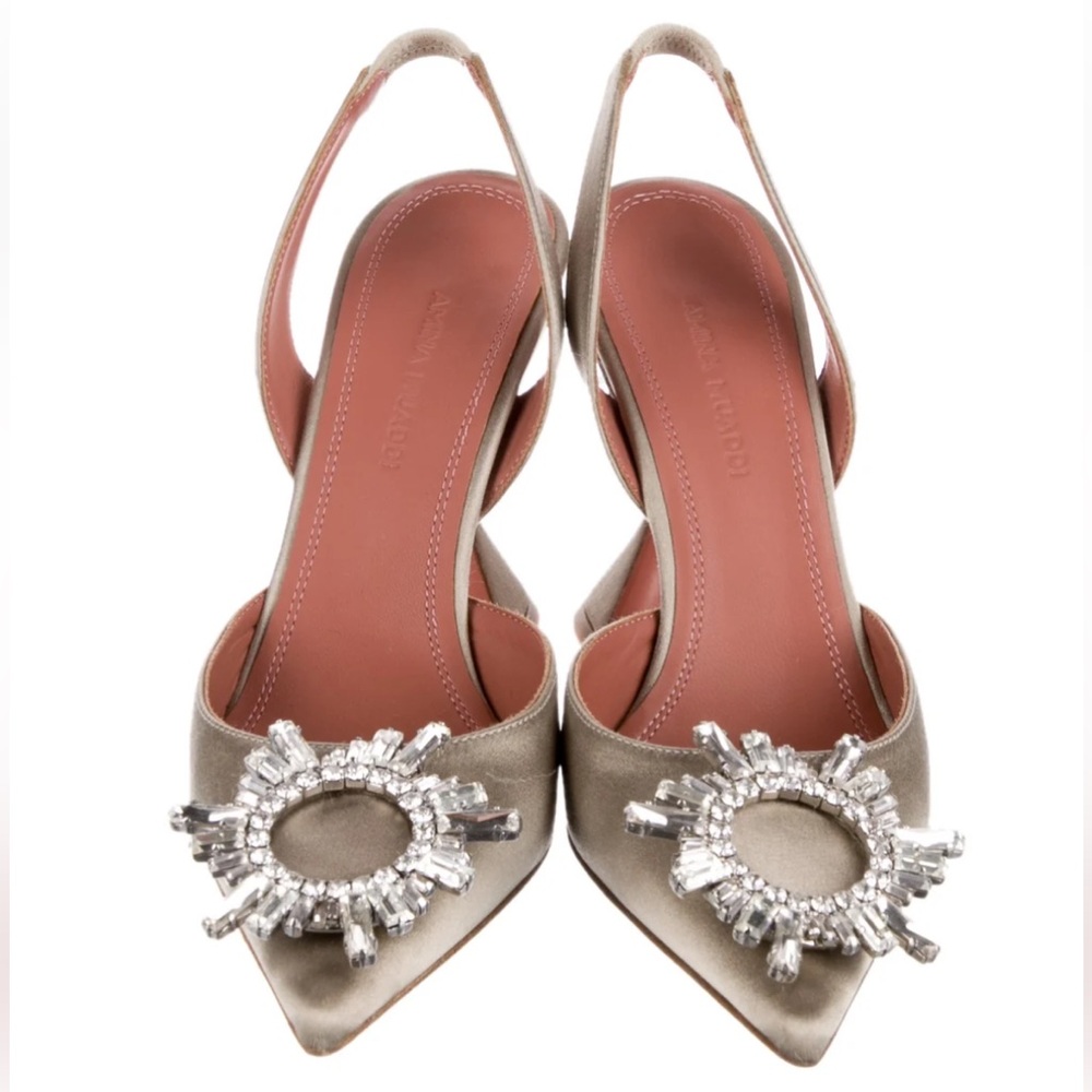 Amina Muaddi Silver Crystal Embellished Heels